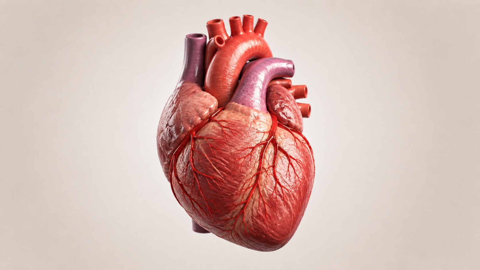 Anatomical illustration of the heart with the coronary arteries across its surface